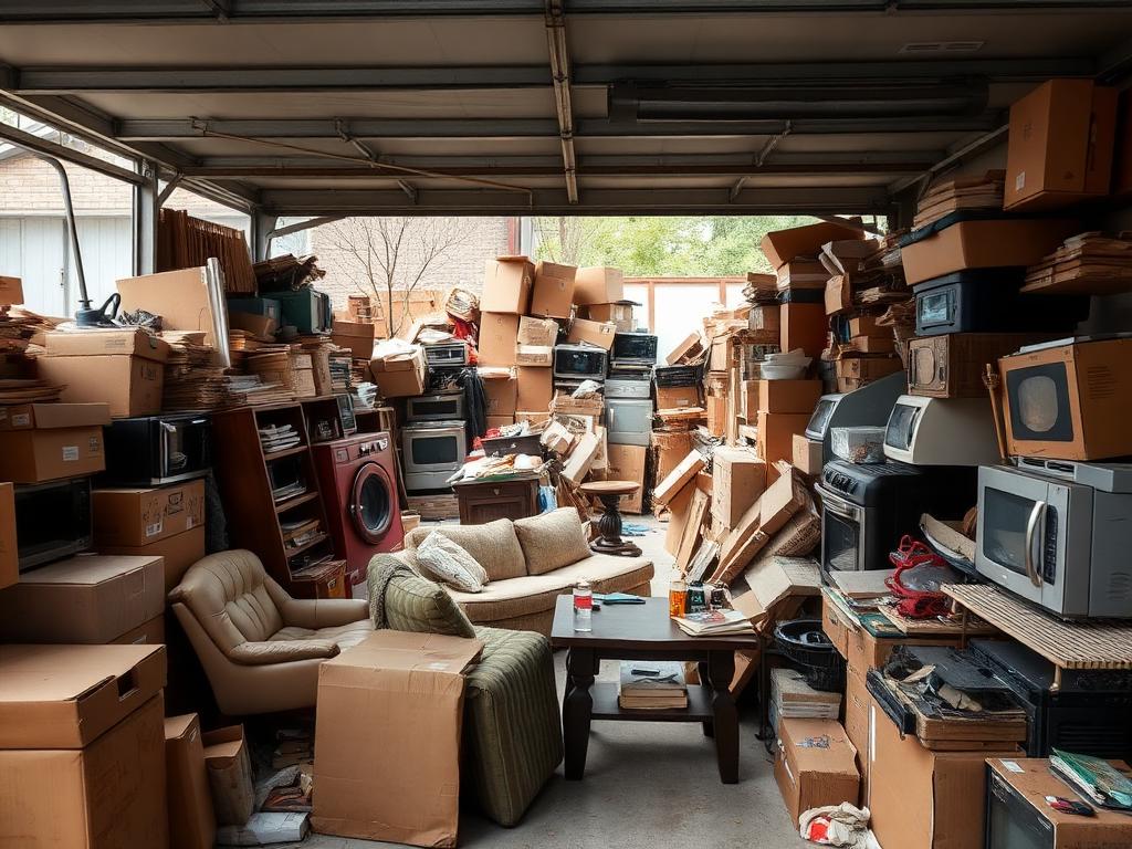 Cluttered garage before junk removal