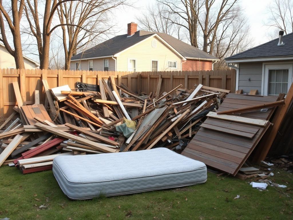 Backyard piled with debris before haul-away